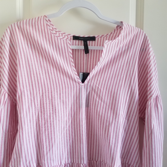 BCBGMAXAZARIA Pink & White Striped Peplum top - Picture 3 of 5